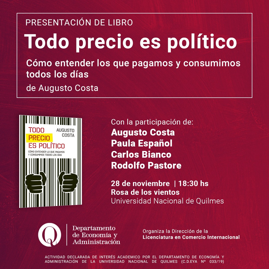 Augusto Costa presentará su libro "Todo precio es político"