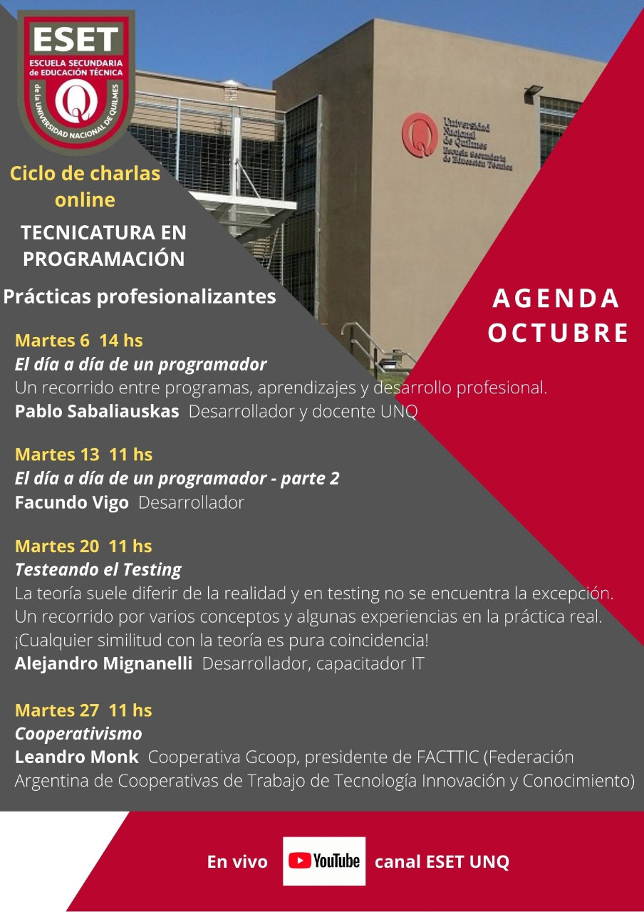 Agenda octubre: Ciclo de charlas de prácticas profesionalizantes