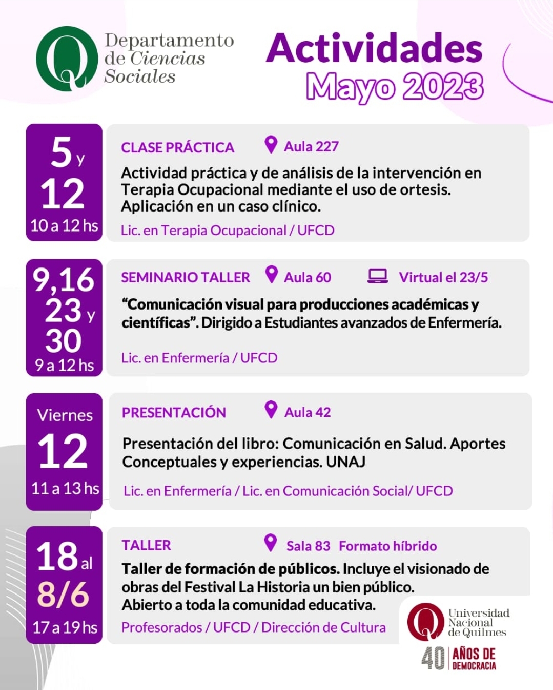 Mayo: actividades del DCS